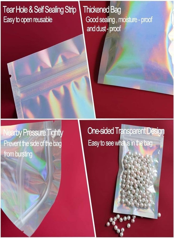 Preptep Polyethylene 100 Pieces 10x15cm Smell Proof Holographic Mylar Bags, Clear Resealable Zipper Foil Pouch Bags for Food Storage, Lip-Gloss, Eyelash Packaging - Image 5
